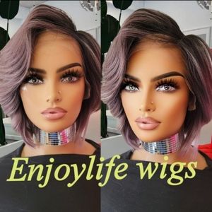 Human hair lavender purple HD bob lace front wig